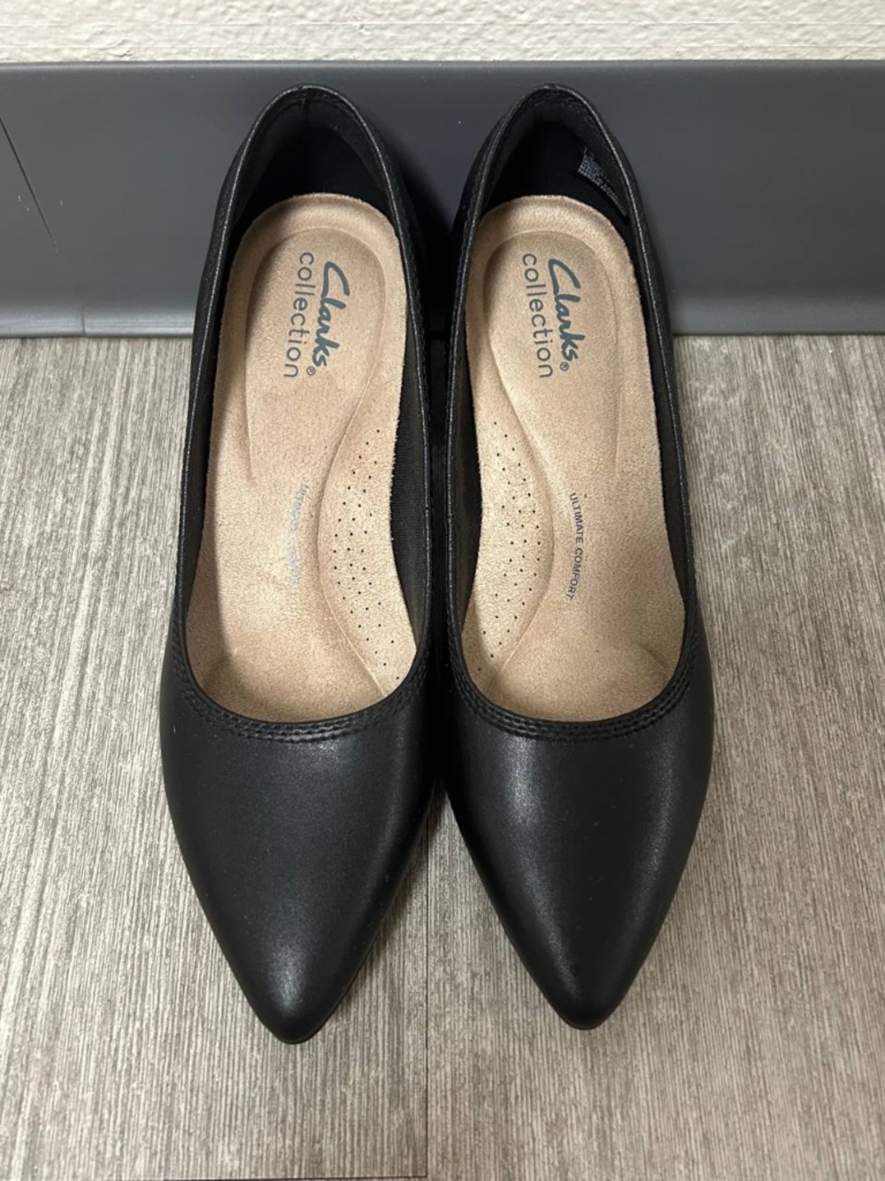 Clarks Ellanie Hope Pumps – Black Leather, Curl Noir, Size 6.5M